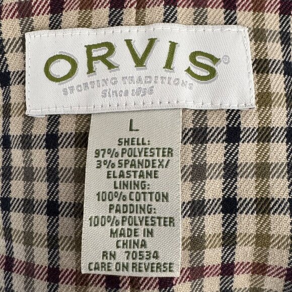 Orvis Quilted Deep Ruby Red Tan Corduroy Pocket Piping Zip Front Vest Size Large - Picture 9 of 11